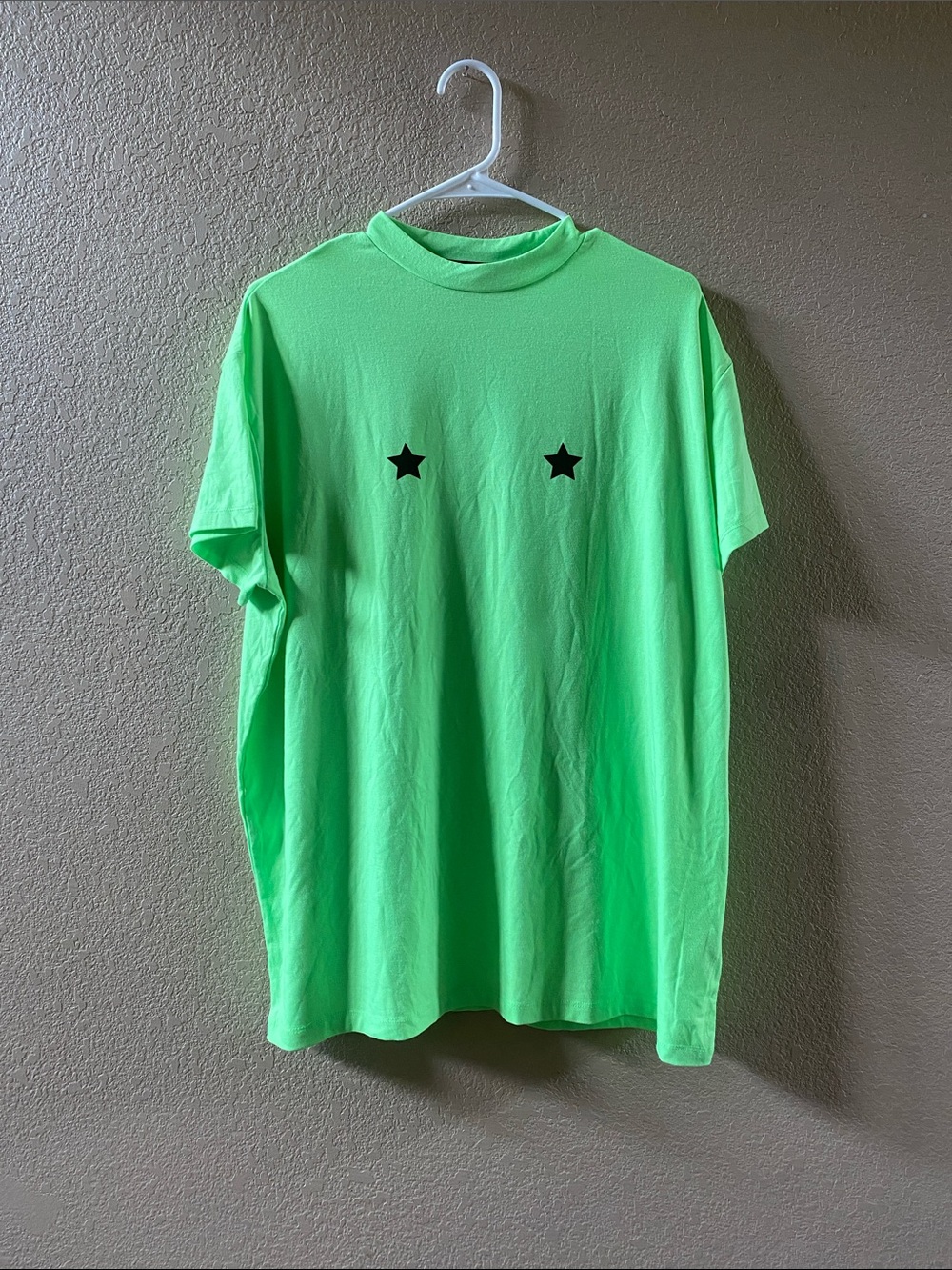 Lazy Oaf Neon Green Short Sleeve Tee with Black Star Prints